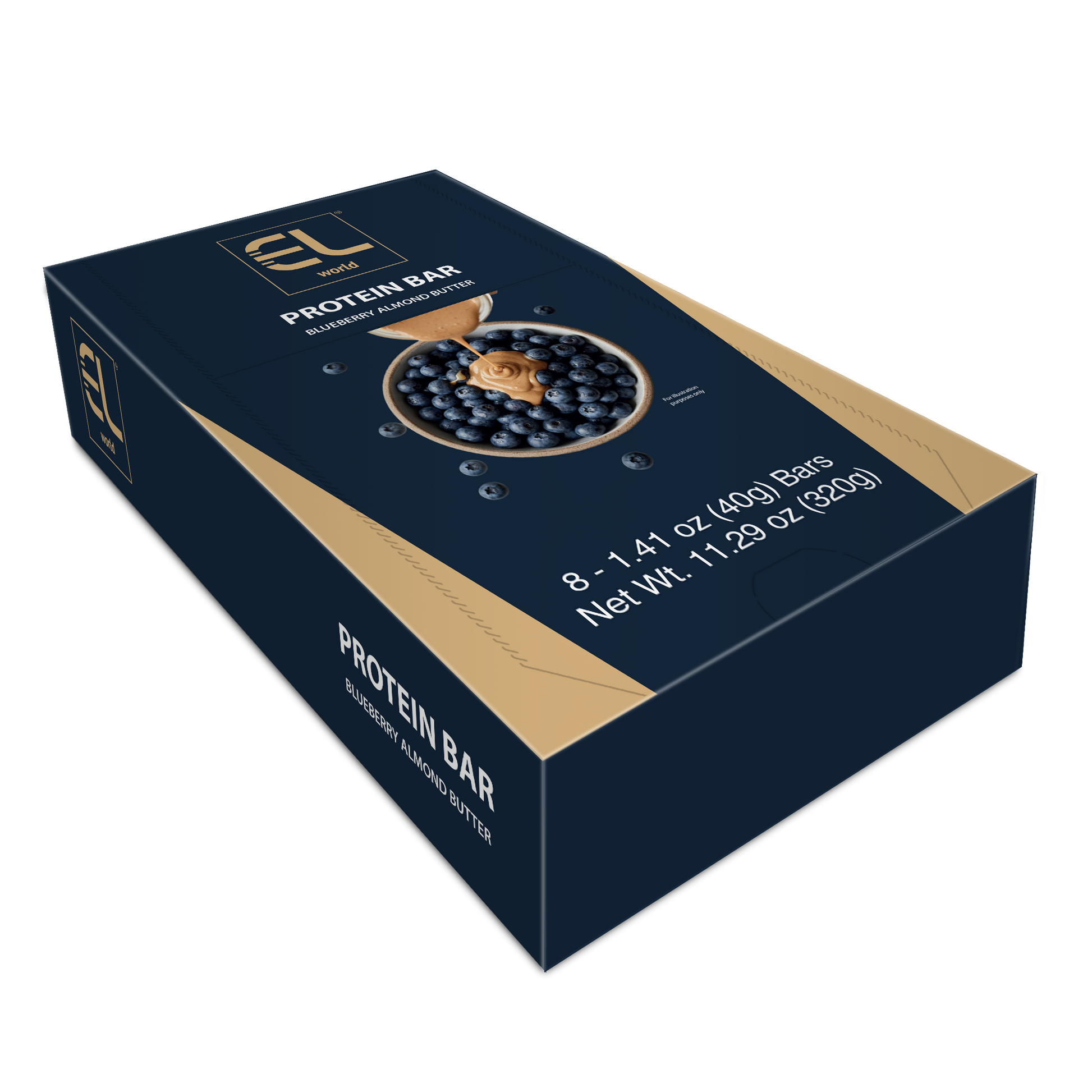 EL World Blueberry Almond Butter Protein Bars box, front